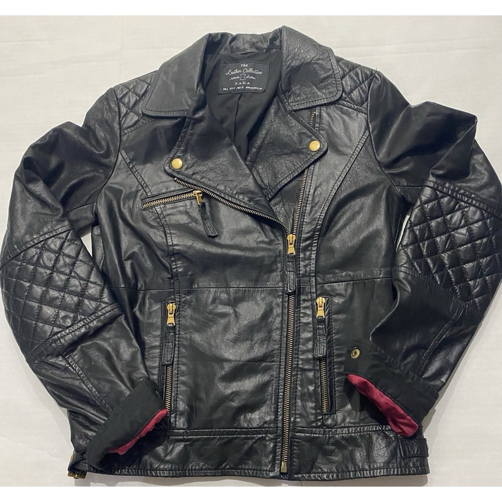 Zara Authentic Leather Collection Biker Asymmetrical Zip Jacket. Small